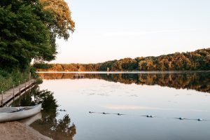 A tranquil lake setting at Camp Wandawega