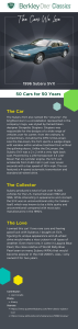 An infographic describing the 1996 Subaru SVX and the reasons we love it.