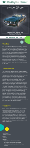 An infographic describing the 1986 Aston Martin V8 Vantage Volante and the reasons we love it.